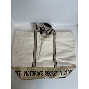Victoria's Secret Extra Large Tote Bag - Blingy Gold Trim